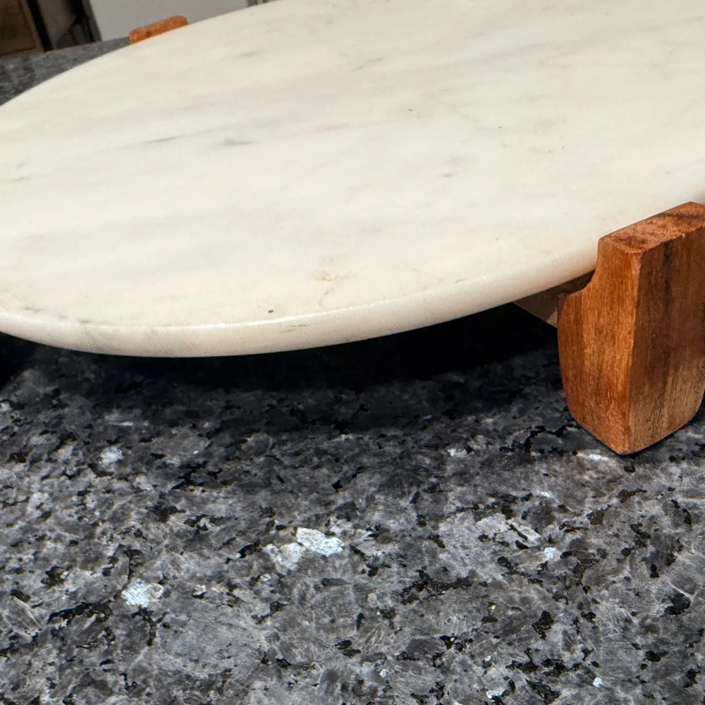 Hearth & Hand with Magnolia marble and wood footed Round 11.5